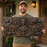 Trinity of Grace” Hand-Carved Jesus & Holy Spirit Wood Wall Art – 22.75