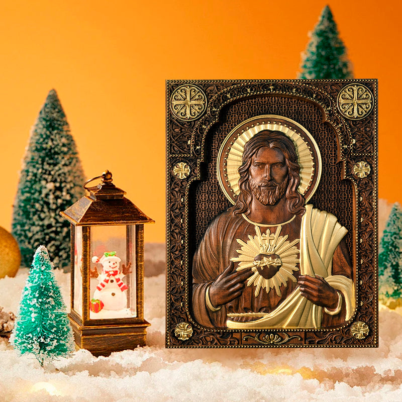 Our Lord Jesus Sacred Heart , Immaculate Heart of Mary Sacred Heart Wood Sculpture - For the FaithfulWood Carving