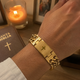 Men’s Stainless Steel Lord’s Prayer Cross Bracelet – Double-Row Chain