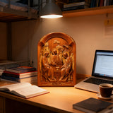 【Holy Trinity Wood Carving】Handcrafted Beech Wood Icon Three Graces Colorway Home Prayer Altar Spiritual Gift