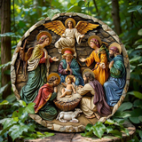 Christian Holy Family Relief Decorative Plaque - 8 Inch / 12 Inch Aluminum Waterproof Religious Wall Art (with Mounting Accessories)