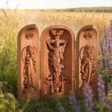 Hand-carved Portable Church - Mini Christian Ascension scene Triptych Altar