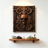 Ornate Skull Carved Wood Wall Art: Timeless Baroque-Inspired Decor