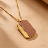 Stainless Steel & Wood Dog Tag Necklace – Nature, Strength & Minimalist Elegance