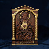 Sacred Heart of Jesus Hand-Carved Beechwood Relief - Divine Mercy Home Altar Decor