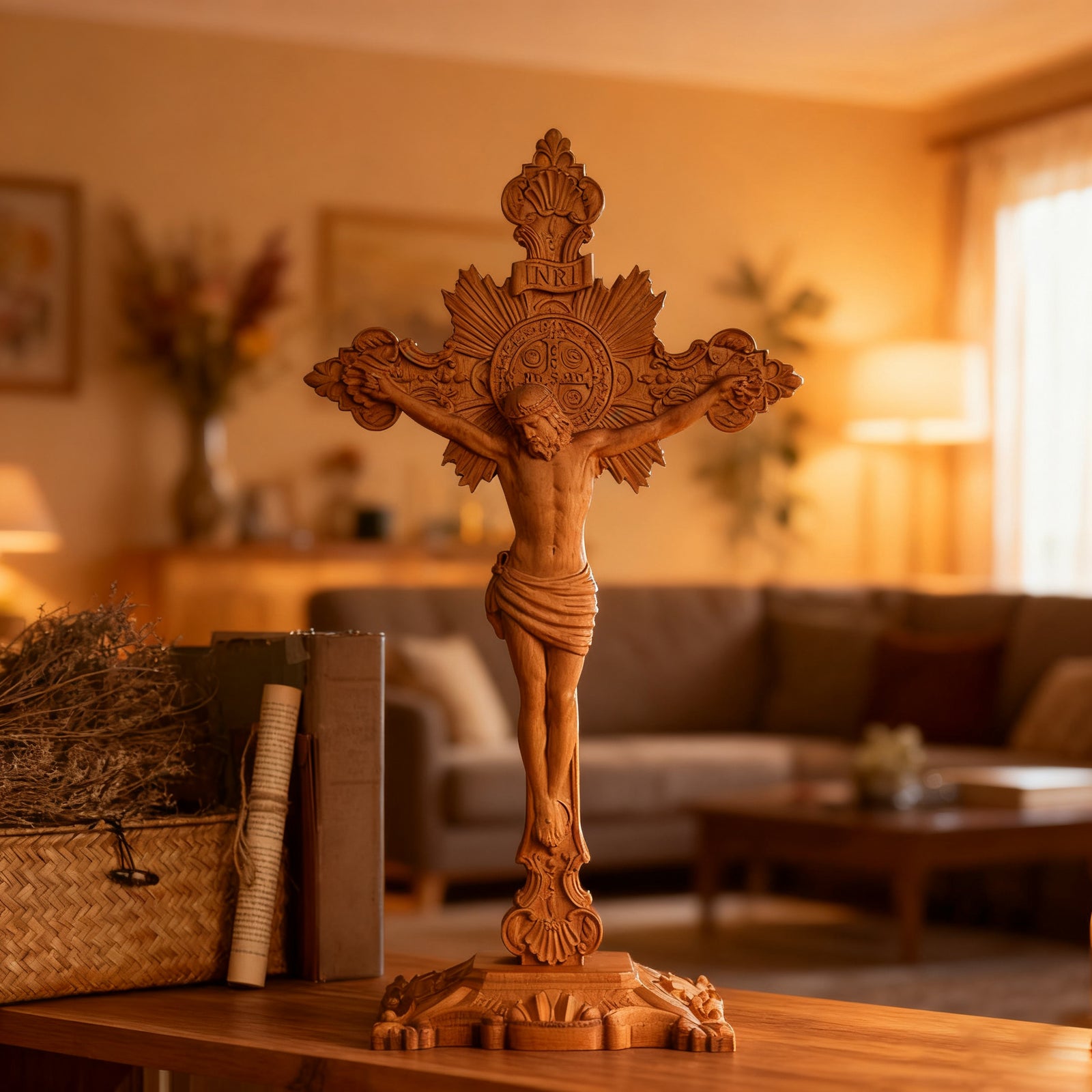 St. Benedict Exorcism Cross wood carved - Bless you and your