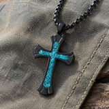 Black Turquoise-Style "Faith" Cross Necklace