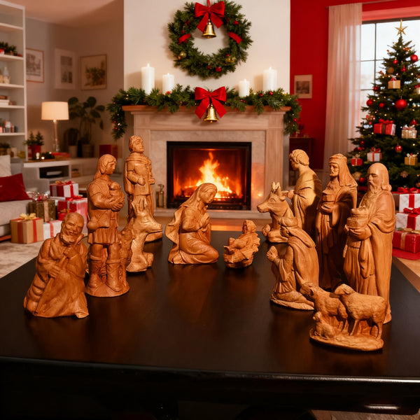 Jesus Manger Nativity Scene Wooden Statue Tabletop Ornament - Best Christmas Gifts