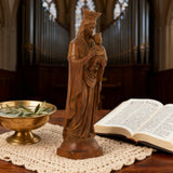 Boxwood Madonna and Child Wood Carving Desktop Ornament