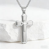 New Stainless Steel Layered Cross Pendant Necklace