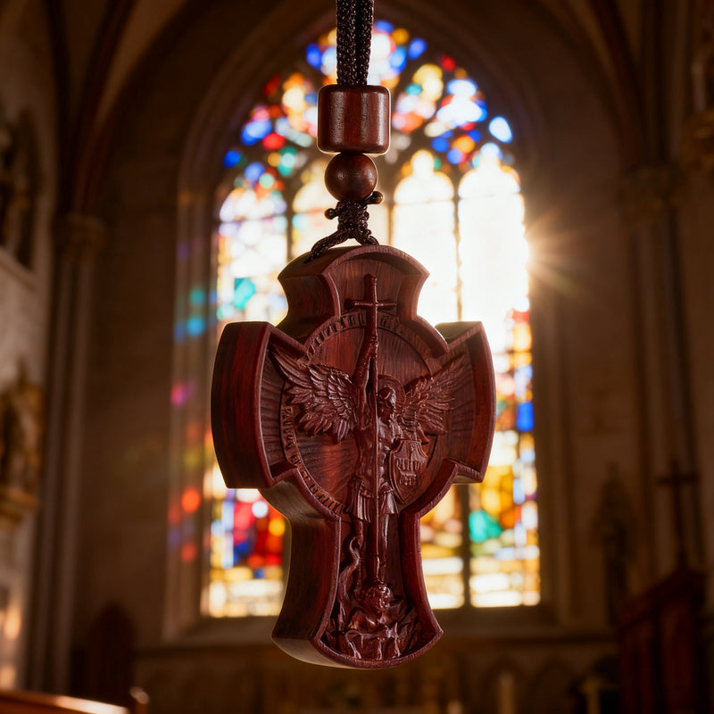 St. Michael the Archangel Wooden Cross Pendant