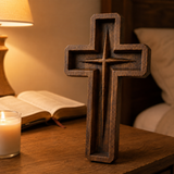 Hand-Carved Star of Bethlehem Wooden Cross – Christian Wall Decor & Faith Gift