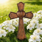 Eternal Heart Hand-Carved Wood Cross: Faith Woven with Love