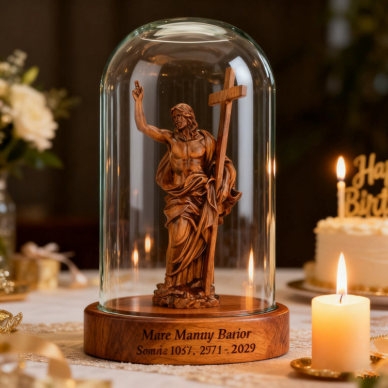 “He Is Risen” — Hand-Carved Boxwood Jesus Resurrection Statue | Symbol of Hope, Faith & New Life
