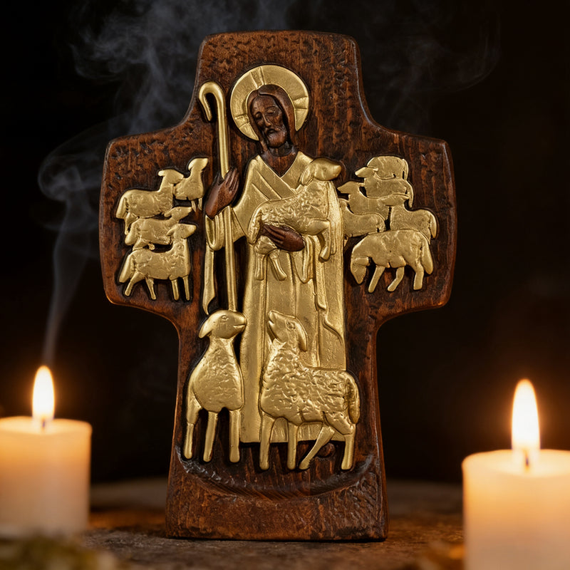 Good Shepherd Wooden Cross: A Religious Gift of Endless Care & Guidance