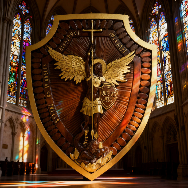 Guardian Michael Wood Carving - Handcrafted Spiritual Shield & Heirloom Gift