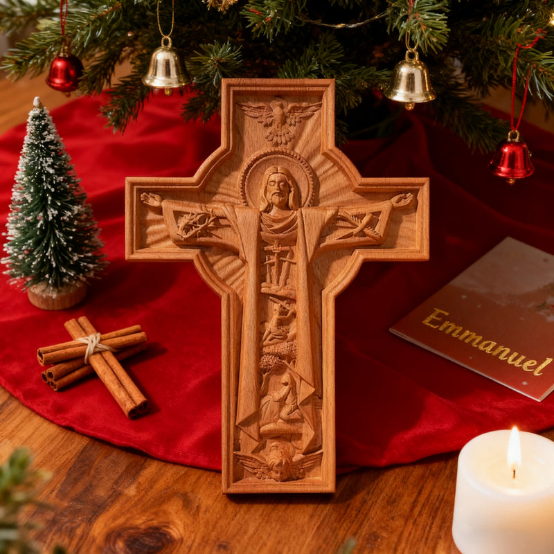 Bgcopper Ascension of Jesus wood carving cross