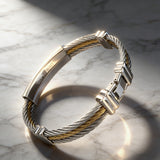 Titanium Steel Braided Two-Tone Cross Bangle