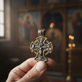 Double-sided S925k silver pendant depicting the Passion of Christ and St. George slaying the dragon.