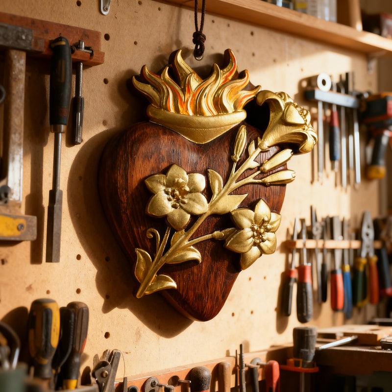 Holy Family Three Sacred Hearts Wooden Wall Decoration