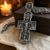 Orthodox S925K Silver Double-Sided Engraved Jesus Christ Crucified and Saints Orthodox Necklace