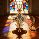Gilded Leaf-Edged Jesus Crucifix Necklace: Elegance Woven with Faith
