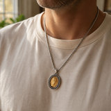 Two‑Tone Titanium Steel Jesus Portrait Oval Medal Necklace