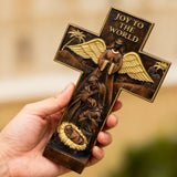 Christmas cross, Nativity cross,Joy to the world wood carving- best Christmas gift