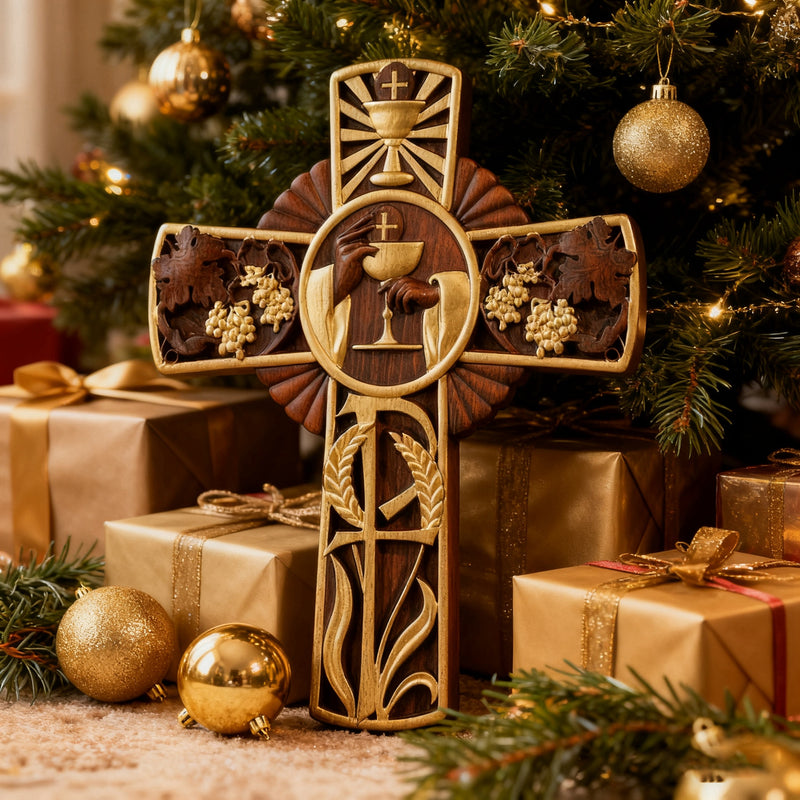 Eucharistic Chalice Wooden Cross: A Christian Symbol of the Last Supper & Redemption