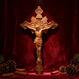 Wood carving of the Cross of the Order of Saint Benedict - with base
