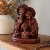 Hand-carved beechwood statue of the Holy Family – Jesus, Mary and Joseph