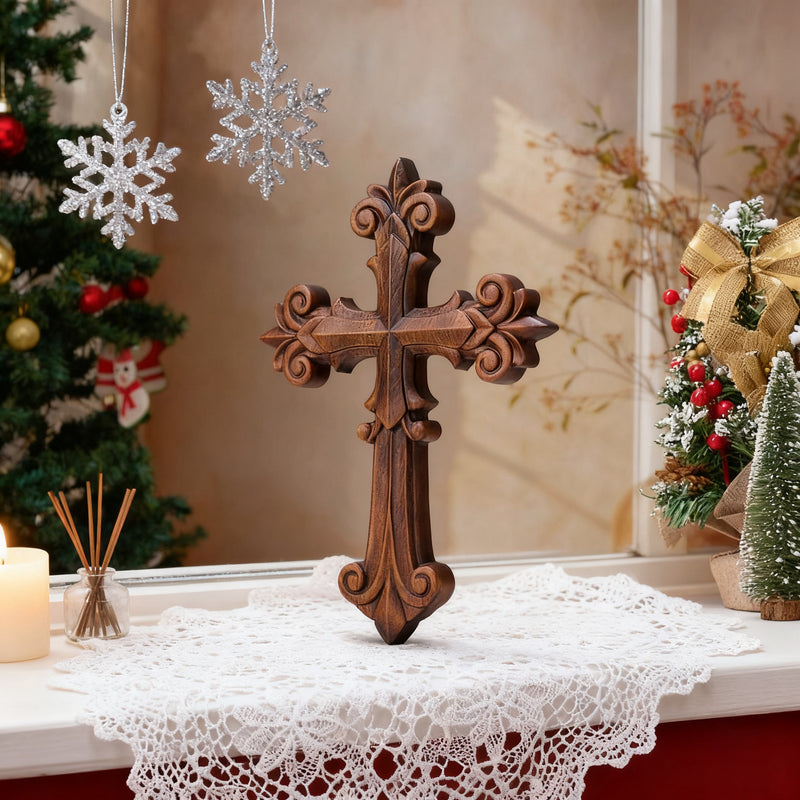Bgcopper Ornate Wooden Cross - Carved from natural wood