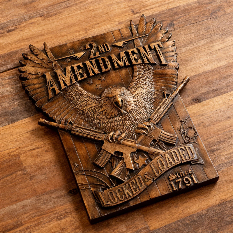 Handcrafted Solid Wood Wall Art - Commemorating the Second Amendment