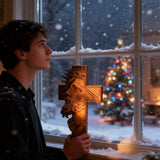 Handcrafted Beechwood Cross: Jesus with the Crown of Thorns