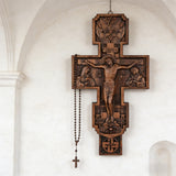 Eastern Orthodox Crucifixion Cross Wall Decor - Faith & Redemption Theme Wooden Carved Wall Hanging