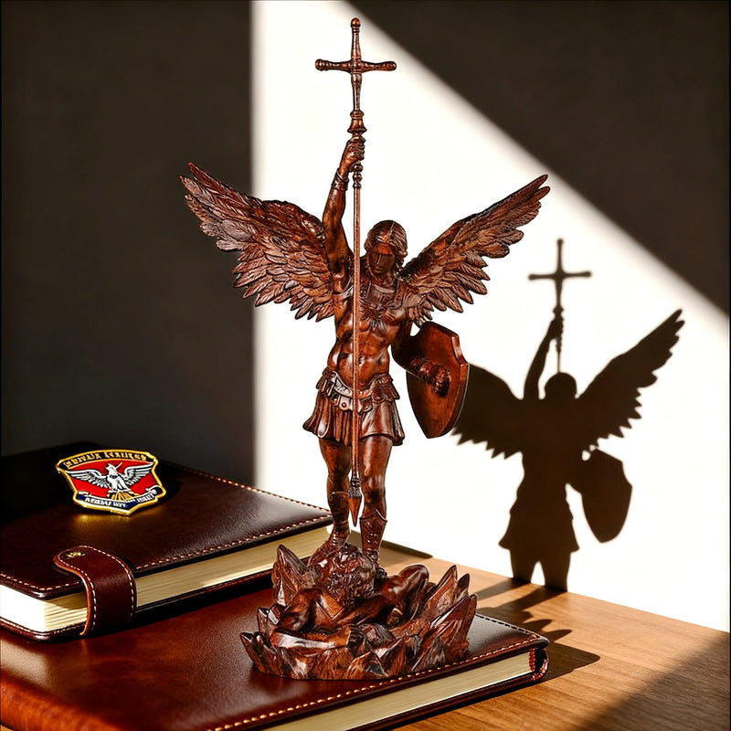 St. Michael the Archangel - Hand Carved Boxwood Sculpture - Spiritual Guardian for Prayer Spaces