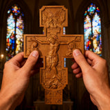 Hand-Carved Beechwood Religious Cross: A Sacred Artistic Testament to Christian Faith