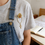 Our Lady of Guadalupe 11-Pearl Brooch with Crystal Cross Pendant