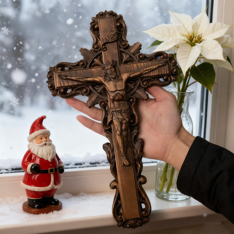 Hand-Carved White Ash Wood Cross - Sacred Christian Home Altar Decor for Christmas & Spiritual Gifting