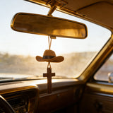 Cowboy Hat & Cross Car Charm: Faith Meets Western Spirit