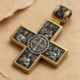 Double-Sided S925K Sterling Silver Sacred Heart and Saint Cross Pendant—Your Daily Spiritual Companion