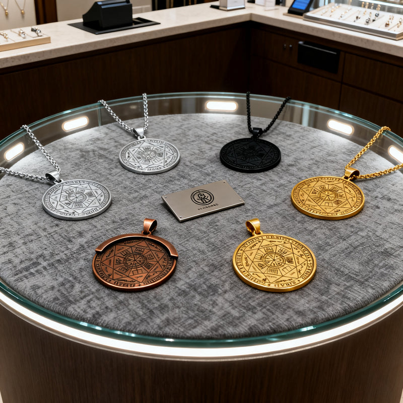 Vintage Titanium Seven Archangel's Seal Pendant - Amulet against evil eyes, curses, spells