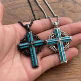 ‘By His Wounds’ Turquoise Crown of Thorns Cross — Comes with a 24-inch chain