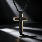 Hammered Two-Tone Stainless Steel Cross Necklace – Strength, Faith & Rugged Elegance