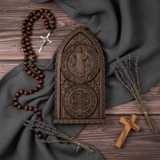Hand-Carved Beechwood St. Benedict Medal Desktop Ornament