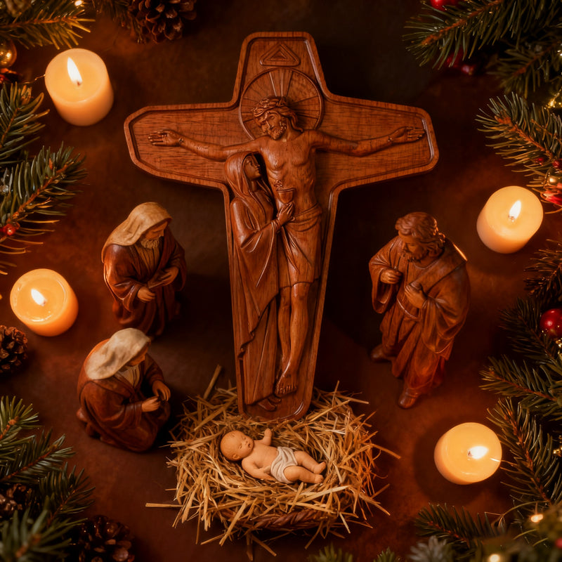 🕯️ Joan of Arc Cross Wood Carving – Our Lady of Sorrows / Crucifix