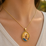 Enamel Immaculate Heart Virgin Mary Oval Gold Stainless Steel Necklace - gift presentation