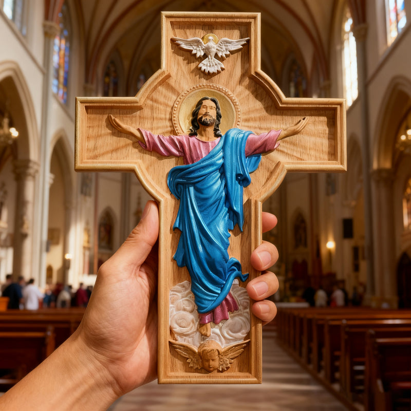 Bgcopper October New Release: Hand-Carved Painted Wood Cross — The Ascension of Christ