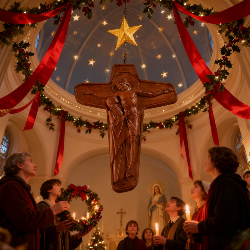 🕯️ Joan of Arc Cross Wood Carving – Our Lady of Sorrows / Crucifix