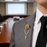 Our Lady of Guadalupe 11-Pearl Brooch with Crystal Cross Pendant
